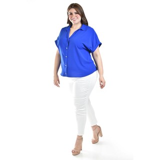 Foto 2 | Foto 2 | Blusa Casual Manga Corta Roman Fashion /tallas Extras, 5112 (azul Rey) Azul