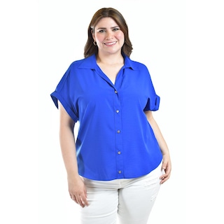 Foto 4 | Foto 4 | Blusa Casual Manga Corta Roman Fashion /tallas Extras, 5112 (azul Rey) Azul