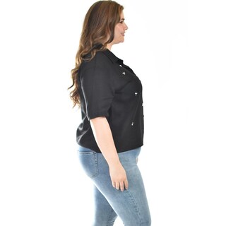 Foto 2 | Foto 2 | Blusa De Lino Con Pedrería Roman Fashion /tallas Extras, 5110 (negro) Negro