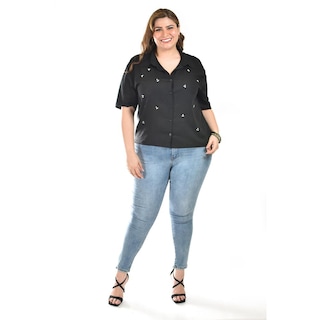 Foto 5 | Foto 5 | Blusa De Lino Con Pedrería Roman Fashion /tallas Extras, 5110 (negro) Negro