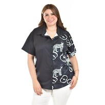 Blusa Estampado Unico Roman Fashion /tallas Extras, 5108 (negro /jaguar) Negro