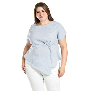 Foto 1 | Foto 1 | Blusa De Corte Asimetrico Roman Fashion /tallas Extras, 5107 (rayas Azul Marino) Azul Marino