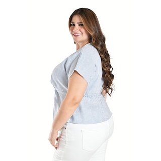 Foto 2 | Foto 2 | Blusa De Corte Asimetrico Roman Fashion /tallas Extras, 5107 (rayas Azul Marino) Azul Marino