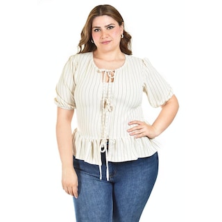 Foto 1 | Foto 1 | Blusa Con Detalle De Lazos Roman Fashion /tallas Extras, 1889 (arena Lineas) Beige