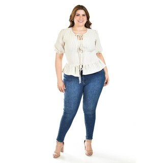 Foto 5 | Foto 5 | Blusa Con Detalle De Lazos Roman Fashion /tallas Extras, 1889 (arena Lineas) Beige