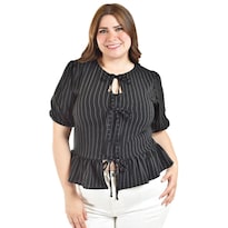 Blusa Con Detalle De Lazos Roman Fashion /tallas Extras, 1889 (negro Lineas) Negro