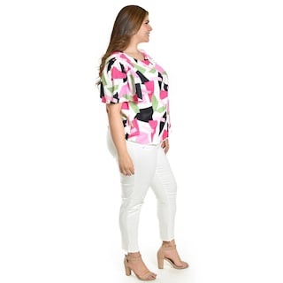 Foto 2 | Foto 2 | Blusa Estampada De Manga Corta Roman Fashion, Tallas Extras, 5118 (abstracto Rosa) Rosa