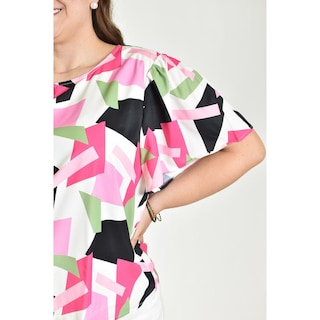 Foto 4 | Foto 4 | Blusa Estampada De Manga Corta Roman Fashion, Tallas Extras, 5118 (abstracto Rosa) Rosa