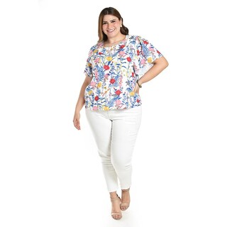 Foto 5 | Foto 5 | Blusa Estampada De Manga Corta Roman Fashion, Tallas Extras, 5118 (flor Azul) Azul