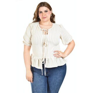 Foto 1 | Foto 1 | Blusa Con Detalle De Lazos Roman Fashion /tallas Extras, 1889 (arena Lineas) Beige