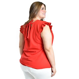 Foto 4 | Foto 4 | Blusa Con Manga De Olan Y Moño En Espalda Roman Fashion /tallas Extras, 1888 (rojo) Rojo
