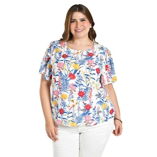 Foto 1 | Foto 1 | Blusa Estampada De Manga Corta Roman Fashion, Tallas Extras, 5118 (flor Azul) Azul
