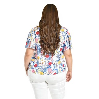 Foto 3 | Foto 3 | Blusa Estampada De Manga Corta Roman Fashion, Tallas Extras, 5118 (flor Azul) Azul