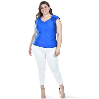 Foto 5 | Foto 5 | Blusa Satinada Con Flor Roman Fashion/tallas Extras, 1901 (azul Rey) Azul