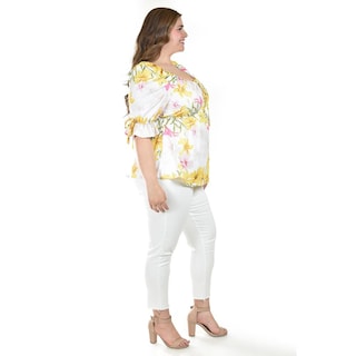 Foto 2 | Foto 2 | Blusa Floreada De Chiffon Roman Fashion /tallas Extras, 1826 (amarillo Flores) Amarillo