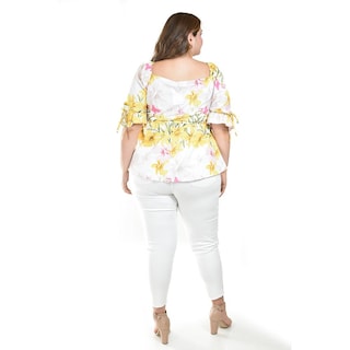 Foto 3 | Foto 3 | Blusa Floreada De Chiffon Roman Fashion /tallas Extras, 1826 (amarillo Flores) Amarillo