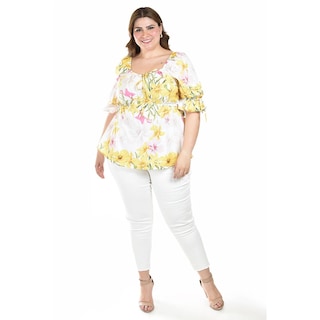 Foto 5 | Foto 5 | Blusa Floreada De Chiffon Roman Fashion /tallas Extras, 1826 (amarillo Flores) Amarillo