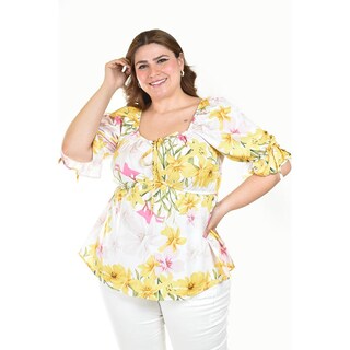 Foto 1 | Foto 1 | Blusa Floreada De Chiffon Roman Fashion /tallas Extras, 1826 (amarillo Flores) Amarillo