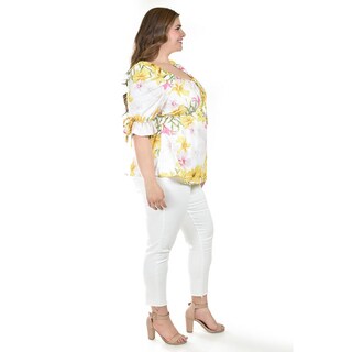 Foto 2 | Foto 2 | Blusa Floreada De Chiffon Roman Fashion /tallas Extras, 1826 (amarillo Flores) Amarillo