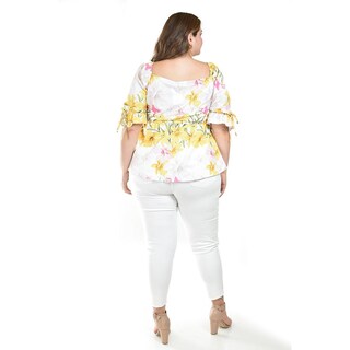 Foto 3 | Foto 3 | Blusa Floreada De Chiffon Roman Fashion /tallas Extras, 1826 (amarillo Flores) Amarillo