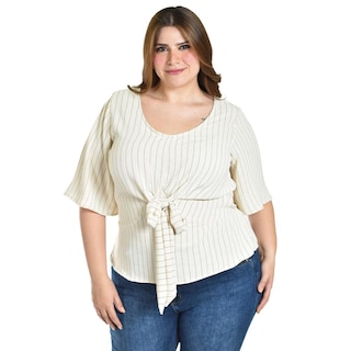 Foto 1 | Foto 1 | Blusa Con Moño Roman Fashion / Tallas Extras, 1832 (arena Líneas) Beige