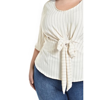 Foto 4 | Foto 4 | Blusa Con Moño Roman Fashion / Tallas Extras, 1832 (arena Líneas) Beige