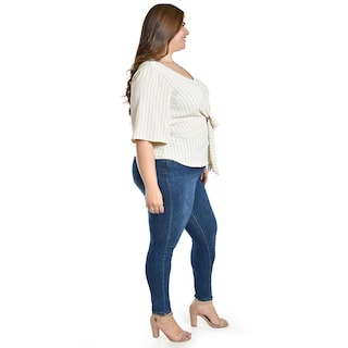 Foto 2 | Foto 2 | Blusa Con Moño Roman Fashion / Tallas Extras, 1832 (arena Líneas) Beige