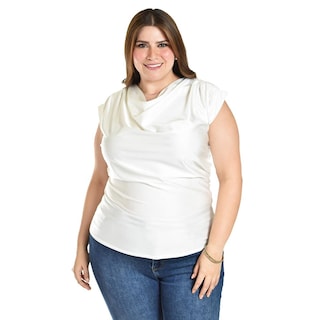 Foto 2 | Foto 2 | Blusa Con Cuello Drapeado Roman Fashion / Tallas Extras, 1740 (blanco) Blanco