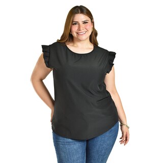 Foto 1 | Foto 1 | Blusa Con Manga De Olan Y Moño En Espalda Roman Fashion /tallas Extras, 1888 (negro) Negro