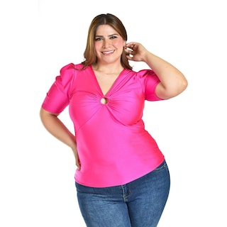 Foto 1 | Foto 1 | Blusa De Satin Con Detallle Central Roman Fashon /tallas Extras, 1825 (fiusha) Fucsia
