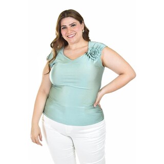 Foto 1 | Foto 1 | Blusa Satinada Con Flor Roman Fashion/tallas Extras, 1901 (menta) Verde Claro