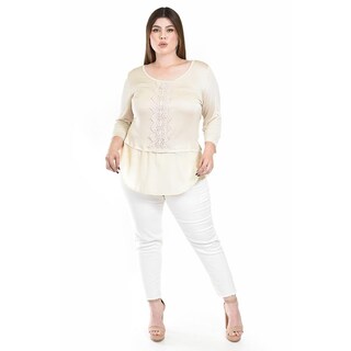 Foto 5 | Foto 5 | Blusa Con Detalle De Encaje Roman Fashion /tallas Extras, 182 (beige) Beige