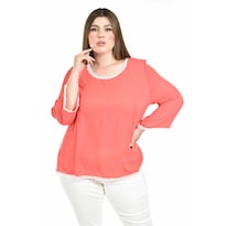 Blusa Con Detalles De Encaje Roman Fashion /tallas Extras, 1503 (coral) Coral