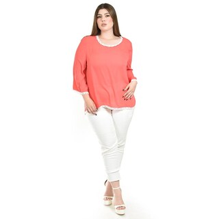 Foto 5 | Foto 5 | Blusa Con Detalles De Encaje Roman Fashion /tallas Extras, 1503 (coral) Coral