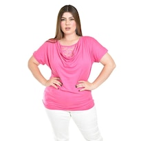 Blusa Con Encaje Y Escote Drapeado Roman Fashion /tallas Extras, 8046 (fiusha) Fucsia
