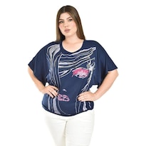 Blusa Estampada Con Aplicaciones Roman Fashion /tallas Extras, 8052 (marino) Azul Marino