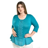 Blusa Con Detalle De Encanje Roman Fashion /tallas Extras, 182 (azul Claro) Azul