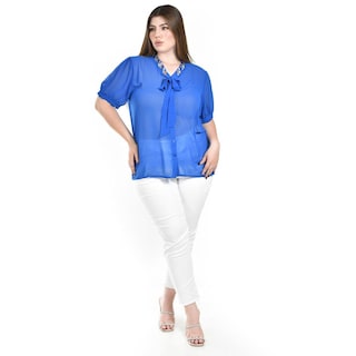 Foto 1 | Foto 1 | Blusa Con Detalle De Moño Y Pedrería Roman Fashion /tallas Extras, 8050 (azul Rey) Azul