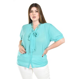 Foto 1 | Foto 1 | Blusa Con Detalle De Moño Y Pedrería Roman Fashion /tallas Extras, 8050 (menta) Azul