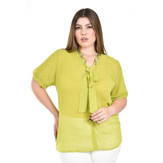 Foto 1 | Foto 1 | Blusa Con Detalle De Moño Y Pedrería Roman Fashion /tallas Extras, 8050 (lima) Verde Lima