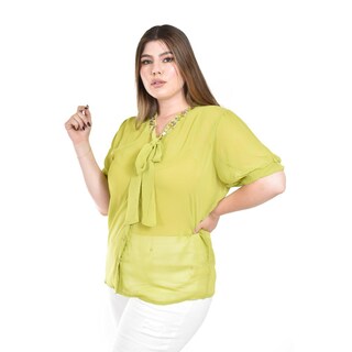 Foto 2 | Foto 2 | Blusa Con Detalle De Moño Y Pedrería Roman Fashion /tallas Extras, 8050 (lima) Verde Lima