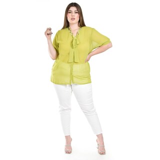 Foto 4 | Foto 4 | Blusa Con Detalle De Moño Y Pedrería Roman Fashion /tallas Extras, 8050 (lima) Verde Lima