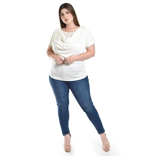 Foto 4 | Foto 4 | Blusa Con Encaje Y Escote Drapeado Roman Fashion /tallas Extras, 8046 (blanco) Blanco