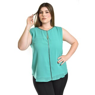 Foto 1 | Foto 1 | Blusa Sin Manga Con Detalle Metalico Roman Fashion /tallas Extras, 8006 (menta) Verde Claro