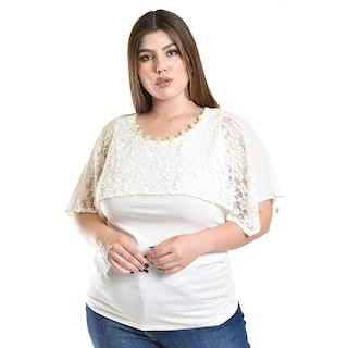 Foto 1 | Foto 1 | Blusa Con Encaje Y Detalle De Perlas Roman Fashion /tallas Extras, 086 (blanco) Blanco