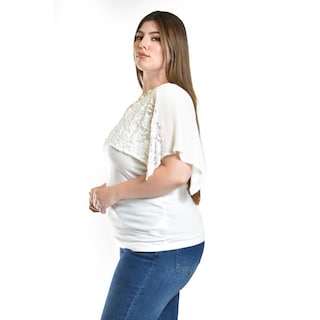 Foto 2 | Foto 2 | Blusa Con Encaje Y Detalle De Perlas Roman Fashion /tallas Extras, 086 (blanco) Blanco