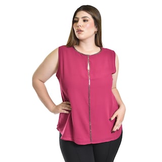 Foto 1 | Foto 1 | Blusa Sin Manga Con Detalle Metalico Roman Fashion /tallas Extras, 8006 (magenta) Fucsia Oscuro