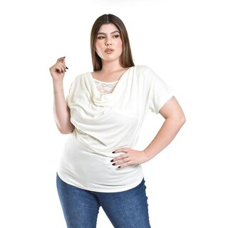 Foto 1 | Foto 1 | Blusa Con Encaje Y Escote Drapeado Roman Fashion /tallas Extras, 8046 (blanco) Blanco