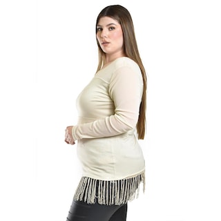 Foto 2 | Foto 2 | Blusa Con Flecos Y Manga Transparente Roman Fashion /tallas Extras, 163 (beige) Beige