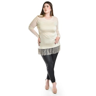 Foto 4 | Foto 4 | Blusa Con Flecos Y Manga Transparente Roman Fashion /tallas Extras, 163 (beige) Beige